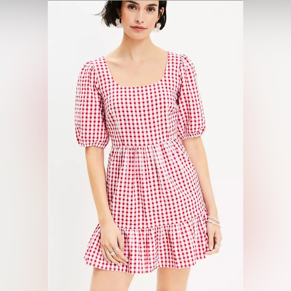 LOFT Red and White Gingham Mini Dress